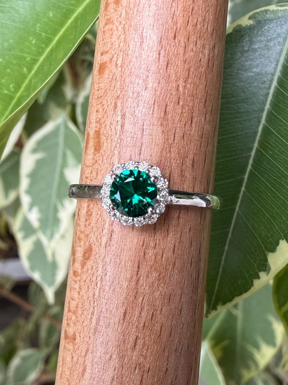 925 Emerald Moissanite Ring
